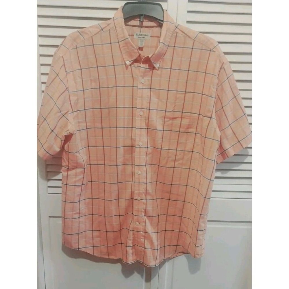 St John Bay Ironfree Extra Extra Large Orange Plaid Short Sleeve Shirt Button